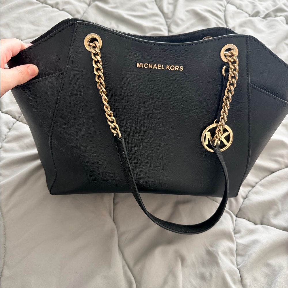 Michael Kors Black Tote with Gold Chain Accents